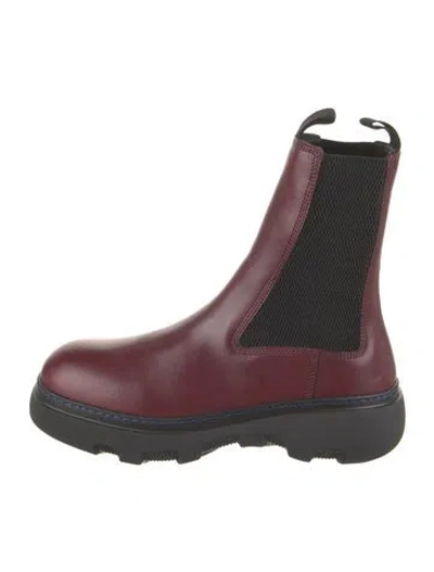 Pre-owned Burberry Leather Chelsea Boots In Burgundy
