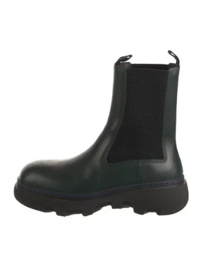Pre-owned Burberry Leather Chelsea Boots In Green