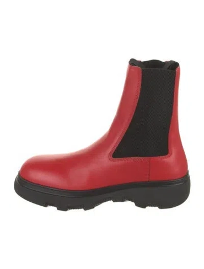 Pre-owned Burberry Leather Chelsea Boots In Red