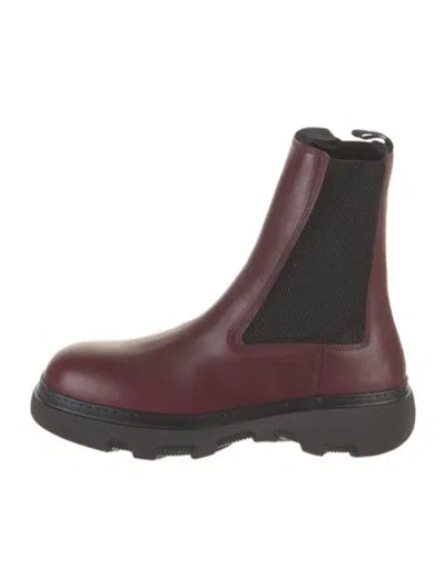 Pre-owned Burberry Leather Chelsea Boots W/ Tags In Burgundy