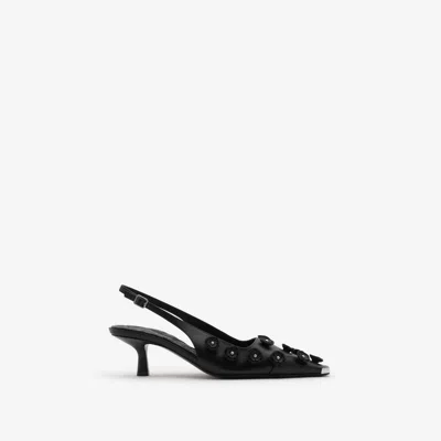 Burberry Leather Chisel Flora Slingback Pumps In Black