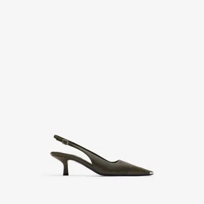 Burberry Leather Chisel Slingback Pumps In Loch