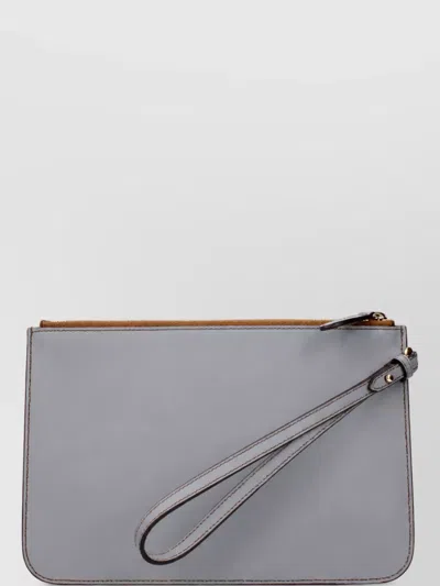 Burberry Logo-print Leather Clutch Bag In Gray