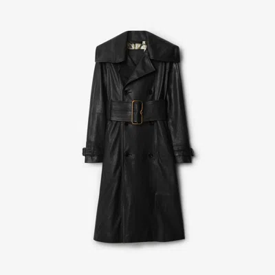 Burberry Leather Coat In Black