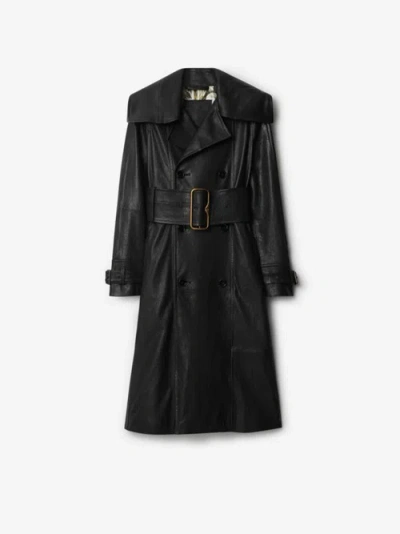Burberry Leather Coat In Black