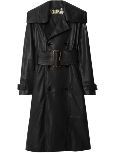 Burberry Leather Coat In Black