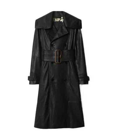 Burberry Leather Coat In Black