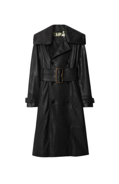 Burberry Leather Coat In Black