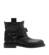 Burberry Cobble Leather Boots With Strap In Black
