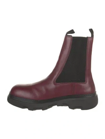Pre-owned Burberry Leather Colorblock Pattern Chelsea Boots In Red