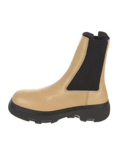 Pre-owned Burberry Leather Colorblock Pattern Chelsea Boots In Yellow