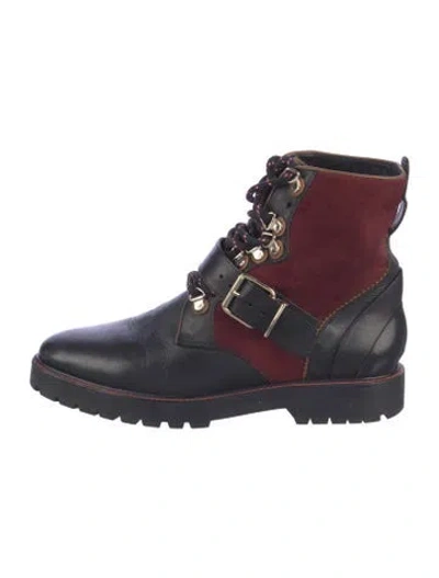 Pre-owned Burberry Leather Colorblock Pattern Combat Boots In Black