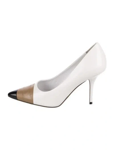 Pre-owned Burberry Leather Colorblock Pattern Pumps In White