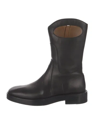 Pre-owned Burberry Leather Colorblock Pattern Rain Boots In Black