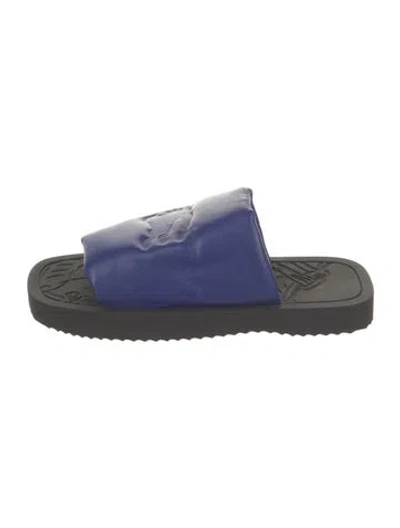Pre-owned Burberry Leather Colorblock Pattern Slides In Blue