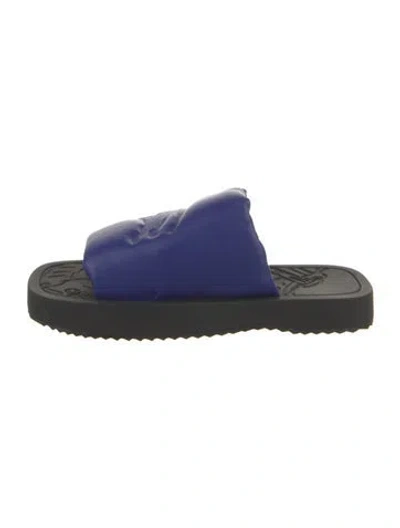 Pre-owned Burberry Leather Colorblock Pattern Slides In Blue