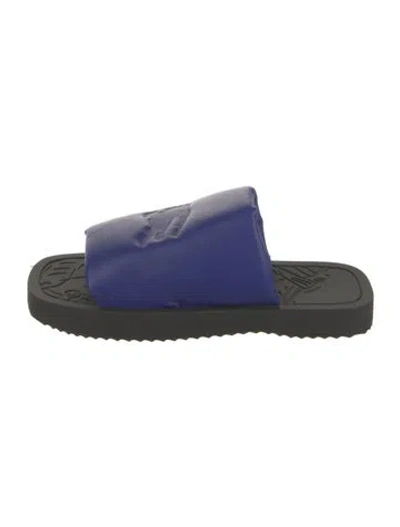 Pre-owned Burberry Leather Colorblock Pattern Slides In Blue