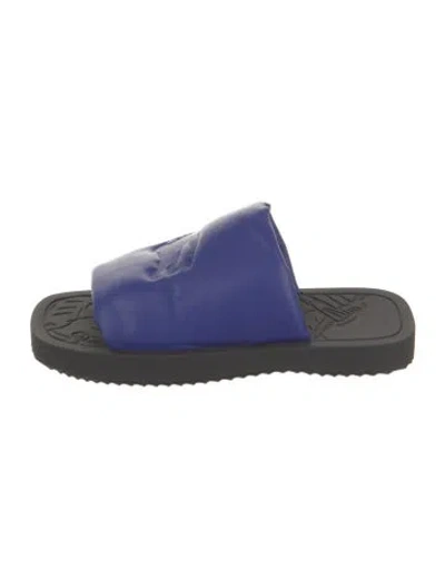 Pre-owned Burberry Leather Colorblock Pattern Slides In Blue