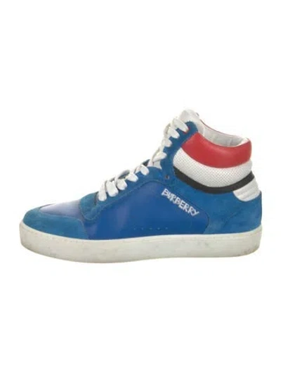 Pre-owned Burberry Leather Colorblock Pattern Sneakers In Blue