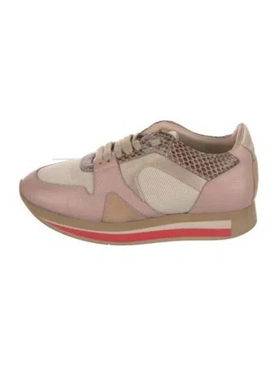 Pre-owned Burberry Leather Colorblock Pattern Wedge Sneakers In Pink