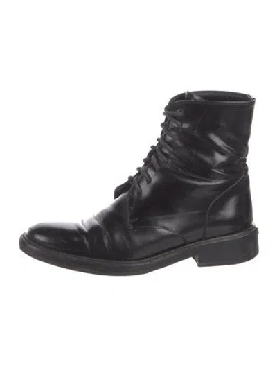 Pre-owned Burberry Leather Combat Boots In Black