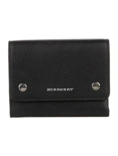 Pre-owned Burberry Leather Compact Wallet In Black
