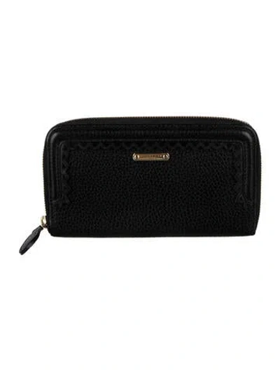 Pre-owned Burberry Leather Continental Wallet In Black