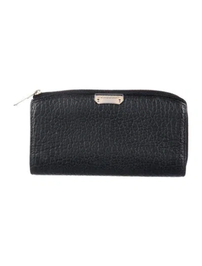 Pre-owned Burberry Leather Continental Wallet In Black