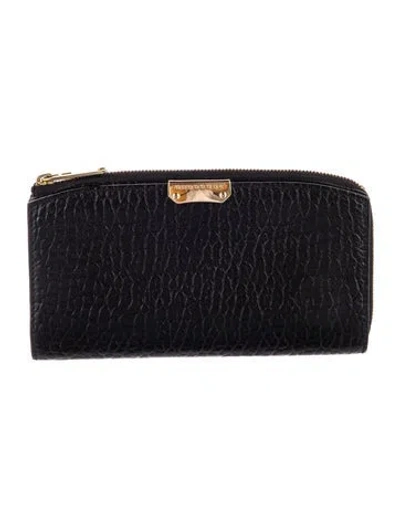 Pre-owned Burberry Leather Continental Wallet In Black