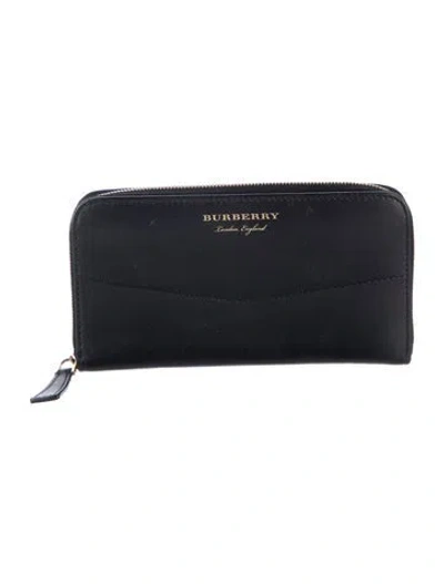 Pre-owned Burberry Leather Continental Wallet In Black
