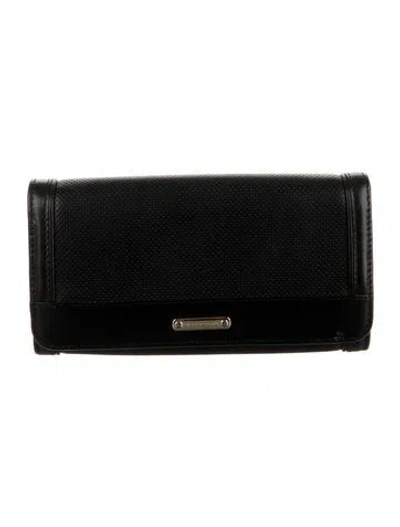 Pre-owned Burberry Leather Continental Wallet In Black