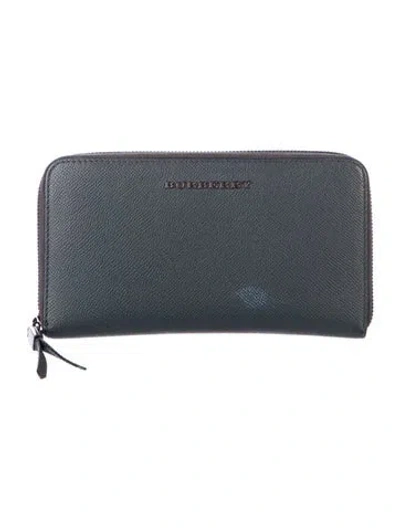 Pre-owned Burberry Leather Continental Wallet In Blue