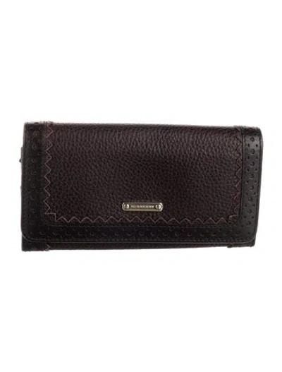 Pre-owned Burberry Leather Continental Wallet In Brown