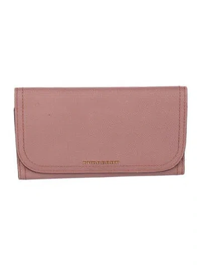 Pre-owned Burberry Leather Continental Wallet In Pink