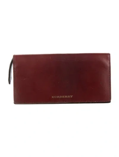 Pre-owned Burberry Leather Continental Wallet In Red