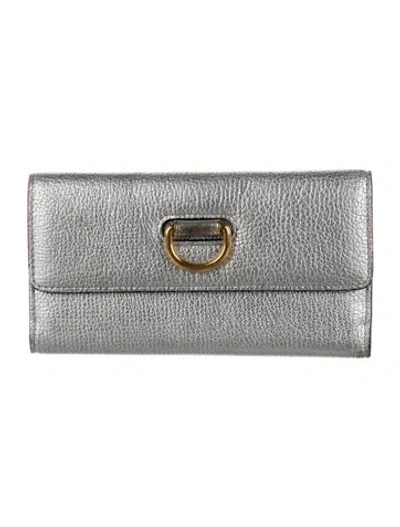 Pre-owned Burberry Leather Continental Wallet In Silver
