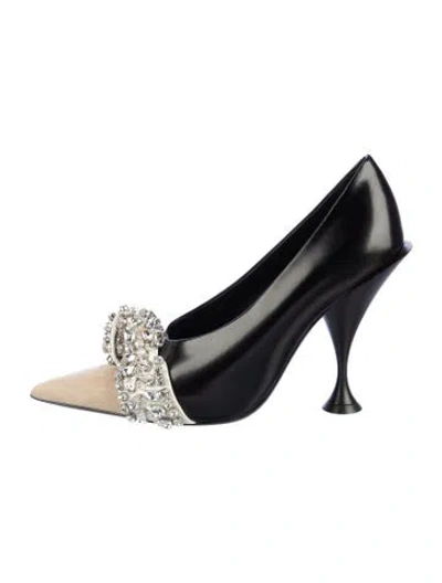 Pre-owned Burberry Leather Crystal Embellishments Pumps In Black