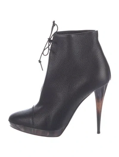 Pre-owned Burberry Leather Cutout Accent Lace-up Boots In Black