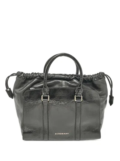 Pre-owned Burberry Leather Drawstring-fastening Tote Bag In Black