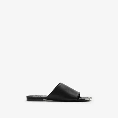 Burberry Leather Duck Slides In Black