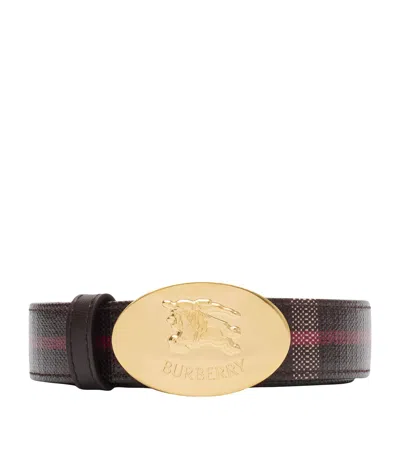 Burberry Leather Ekd Stamp Reversible Belt In Burgundy