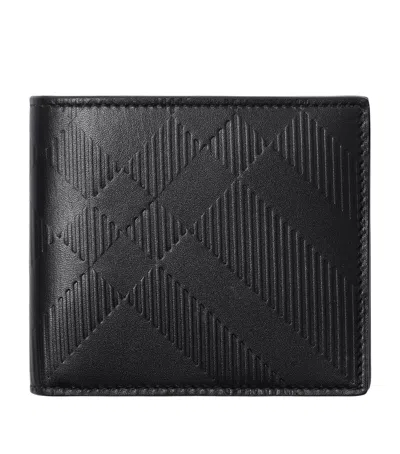 Burberry Leather Embossed Check Bifold Wallet In Brown
