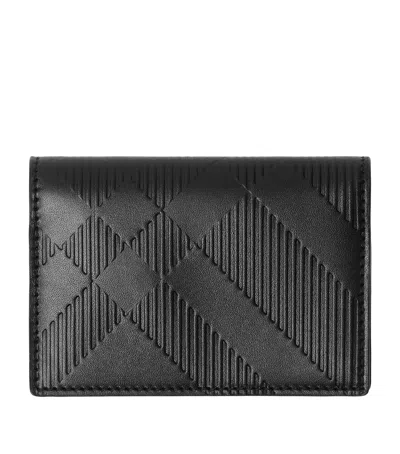 Burberry Leather Embossed Check Card Holder In Black