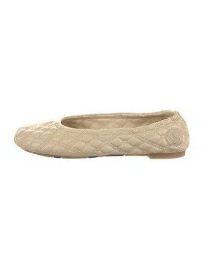 Pre-owned Burberry Leather Embroidered Accent Ballet Flats In Neutral