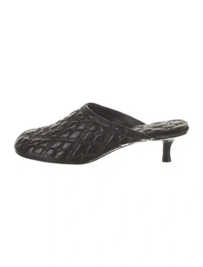 Pre-owned Burberry Leather Embroidered Accent Mules In Black