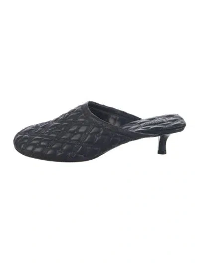 Pre-owned Burberry Leather Embroidered Accent Mules In Blue