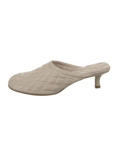Pre-owned Burberry Leather Embroidered Accent Mules In Neutral