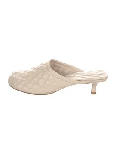 Pre-owned Burberry Leather Embroidered Accent Mules In Neutral