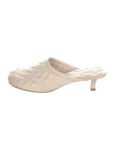 Pre-owned Burberry Leather Embroidered Accent Mules In Neutral