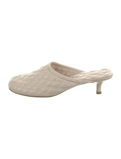 Pre-owned Burberry Leather Embroidered Accent Mules In Neutral